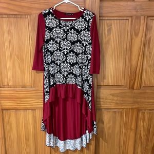 Cute Nuggles red damask print hi-low tunic top